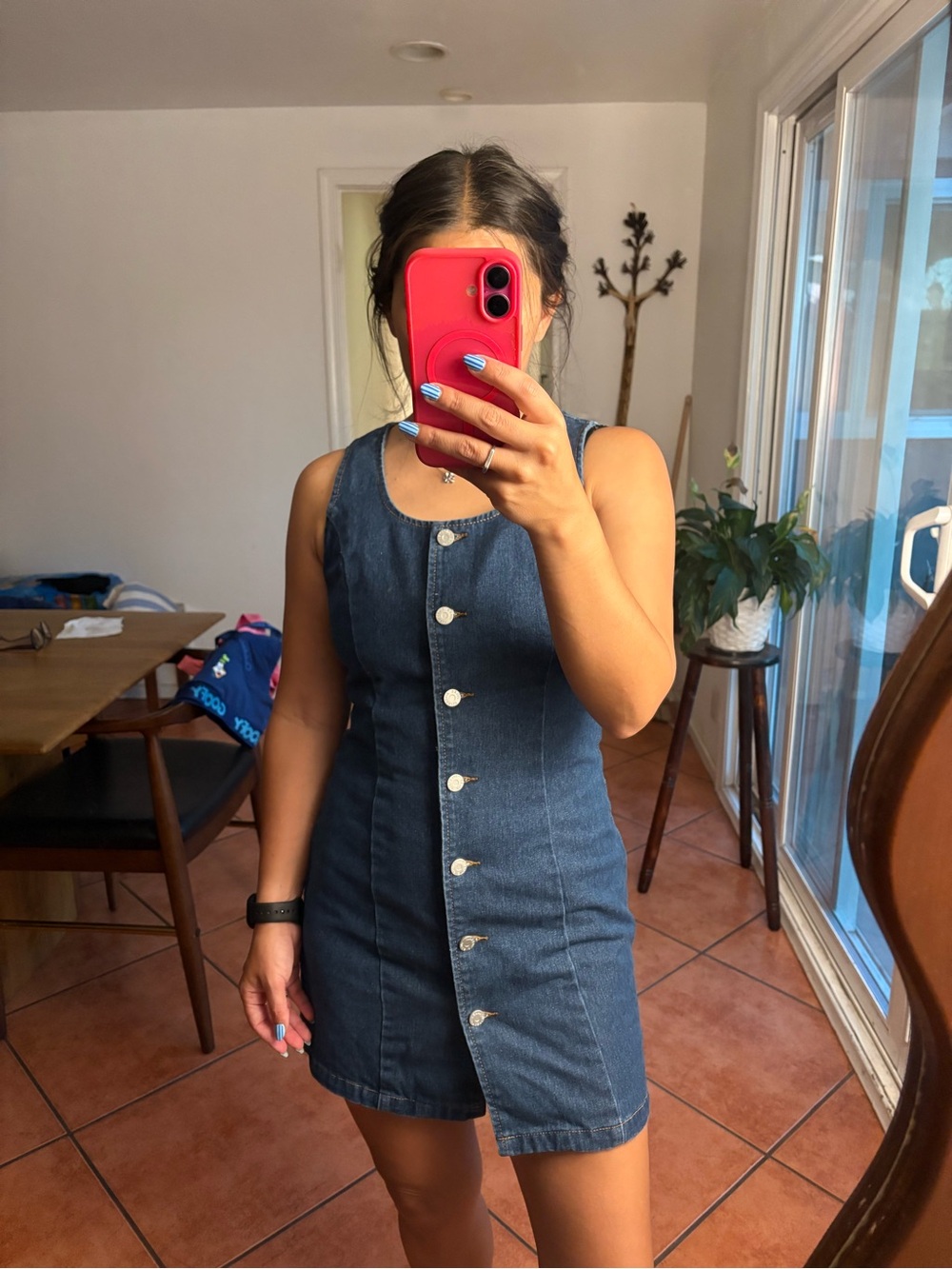 Sincerely Jules Dark Blue Button-Front Denim Mini Dress